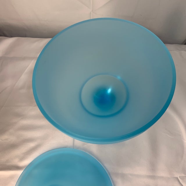 1960s Westmoreland Glass Company "Blue Mist" Satin Glass Covered Compote/Candy Dish For Sale - Image 5 of 5