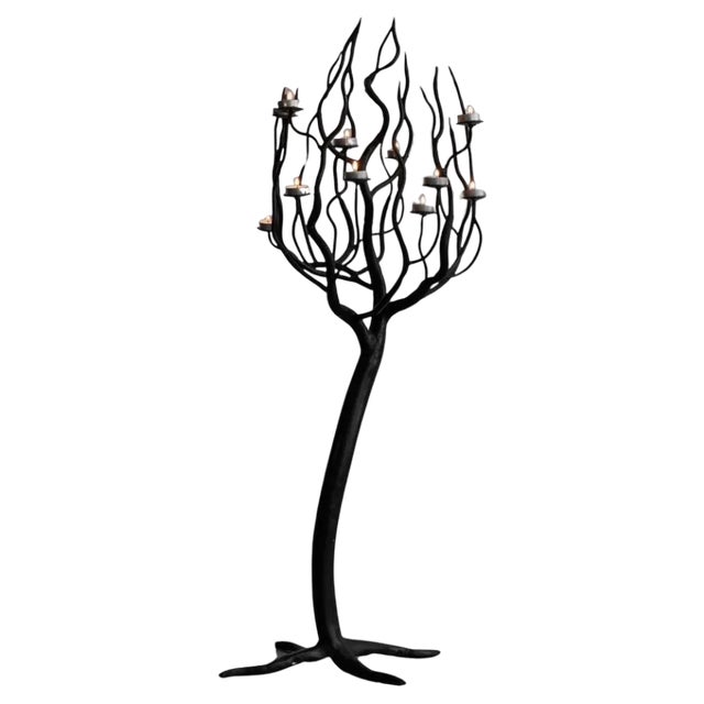 Large Tree Shaped Candleholder in Hand Forged Steel, 1960s For Sale