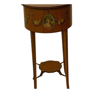 Antique Late Victorian Hand-Painted Satinwood Ladies Sewing Work Table England C. 1880–1900 For Sale