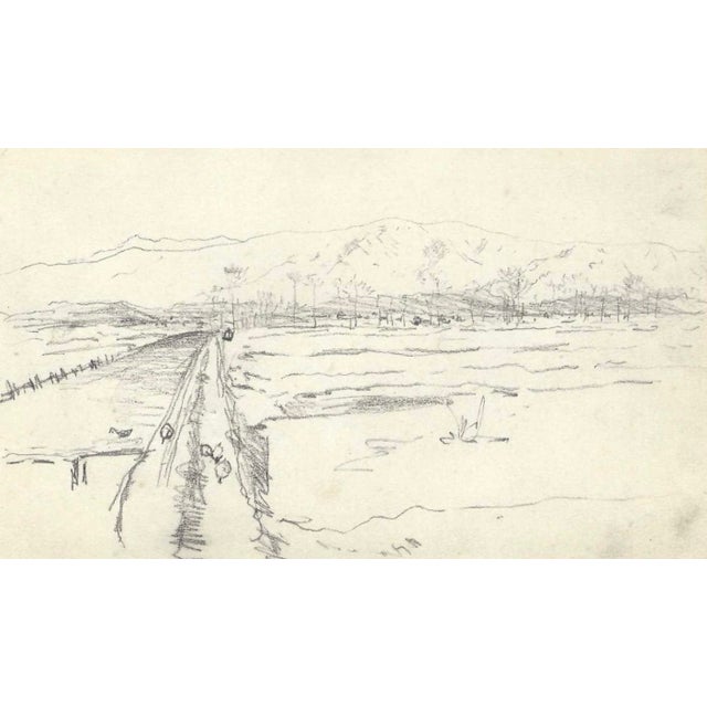 Landscape drawing by a Japanese artist. Some pages from the sketchbook are signed by the artist Shirosu and dated, this...