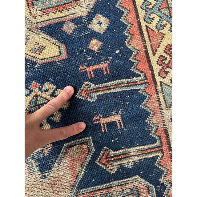 Red ANCIENT Rare Caucasian Runner Rug 3.10 x 7.3 For Sale - Image 8 of 10