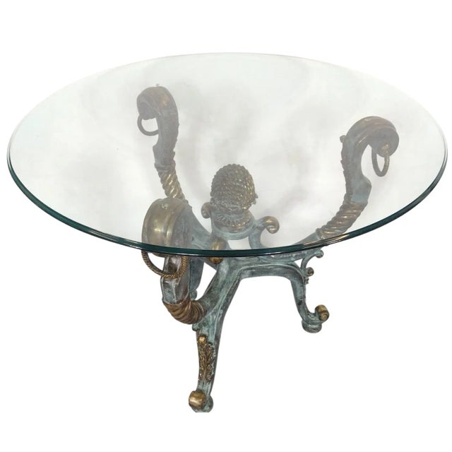 Brass Neoclassical Style Patinated Brass / Verdigris Bronze Center or Dining Table by LaBarge For Sale - Image 8 of 8