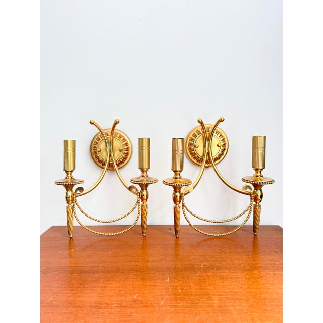 Vintage Hollywood Regency Double Wall Sconces in Gilt Brass by Gaetano Sciolari, 1970s, Set of 2 For Sale - Image 15 of 18