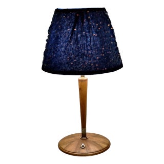 Art Deco Table Lamp with Walnut Base and Fabric Shade, 1930s For Sale