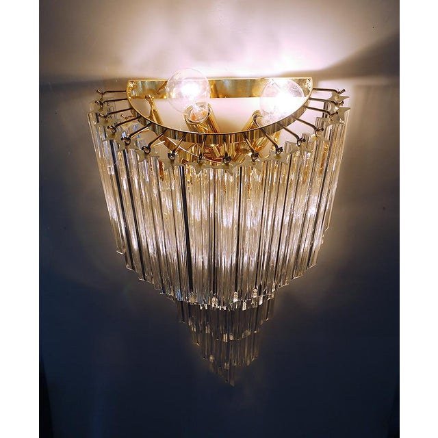 Mid-Century Modern Gilt-Brass & Crystal Chandelier by Paolo Venini for Camer, 1960s For Sale - Image 3 of 8