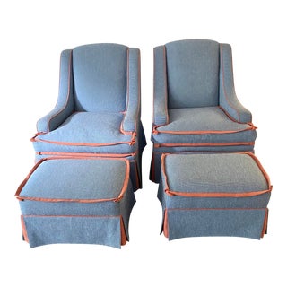 Custom Made Large Swivel Chairs With Ottomans - 4 Pieces For Sale