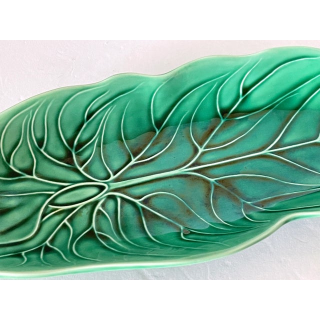 Wedgwood Majolica Green Leaf Dish Stamped For Sale - Image 9 of 10
