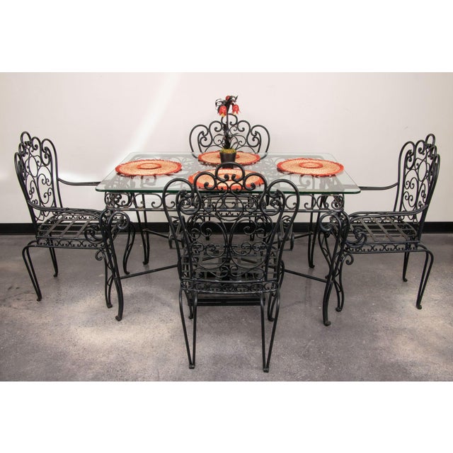 American Late 20th Century Wrought Iron Patio Table & 4 Chairs For Sale - Image 3 of 7
