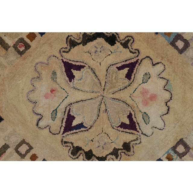 Textile Antique Hooked Rug in Beige-Brown With Medallion and Patterns From Rug & Kilim For Sale - Image 7 of 8
