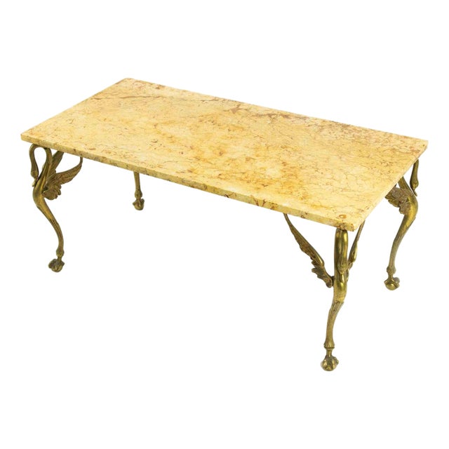 Vintage Marble Dining Table with Brass Swan Legs, Italy, 1960s For Sale