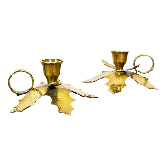 Oak Leaf Candle Holders, Spain, 1960s, Set of 2 For Sale