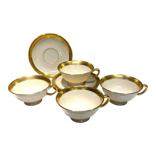 Vintage Lenox Lowell P-67 Gold Stamp Gold Encrusted Cup and Saucer-Set of 4 Usa For Sale