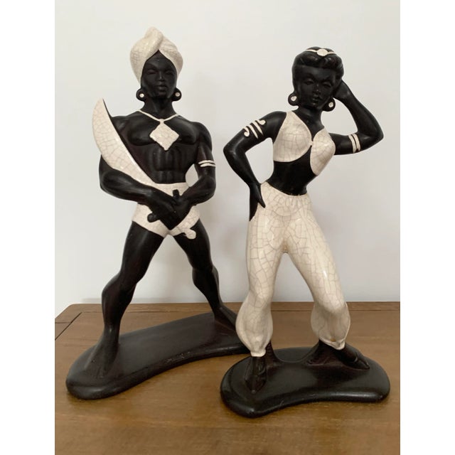 Mid-Century Large Ceramic Arabian Genie Dancers - a Pair For Sale - Image 4 of 8