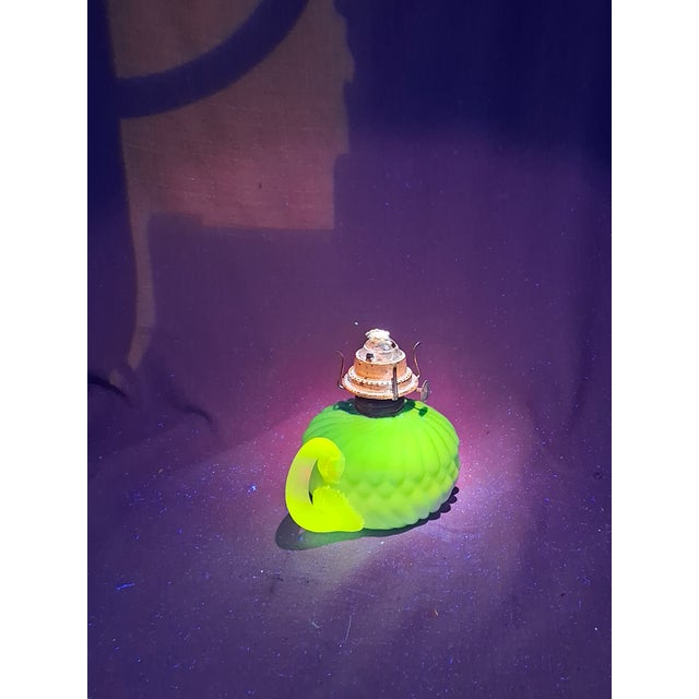 Glass Rare Antique Blue Satin Glass Oil Kerosene Finger Lamp Hand-Blown Uv Reactive For Sale - Image 7 of 18