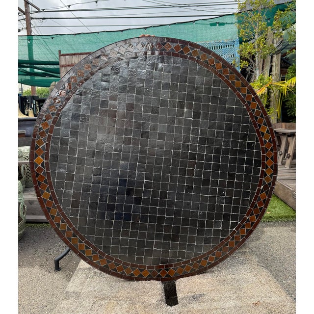2020s Outdoor Brown & Black Round Mosaic Coffee Table For Sale - Image 5 of 5