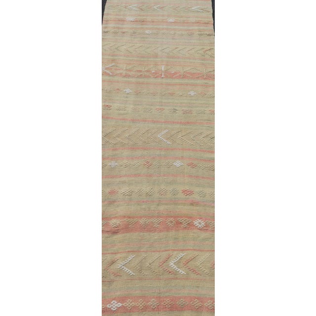 Textile Mid 20th Century Vintage Striped Turkish Kilim Runner With Stripes in Tan Ivory & Light Coral For Sale - Image 7 of 12