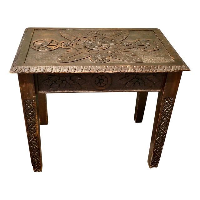 Gothic Carved Oak Side Table For Sale
