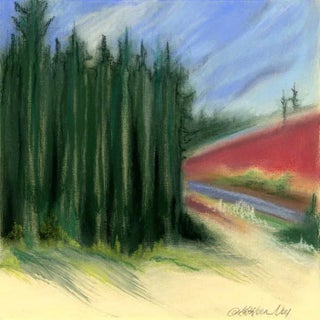 Abstracted Landscape Original Pastel Drawing, Road to Logging Site For Sale