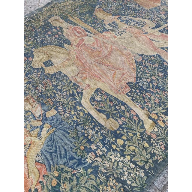 Vintage French Hand-Printed Medieval Design Noble Amazon Tapestry, 1960s For Sale - Image 13 of 18