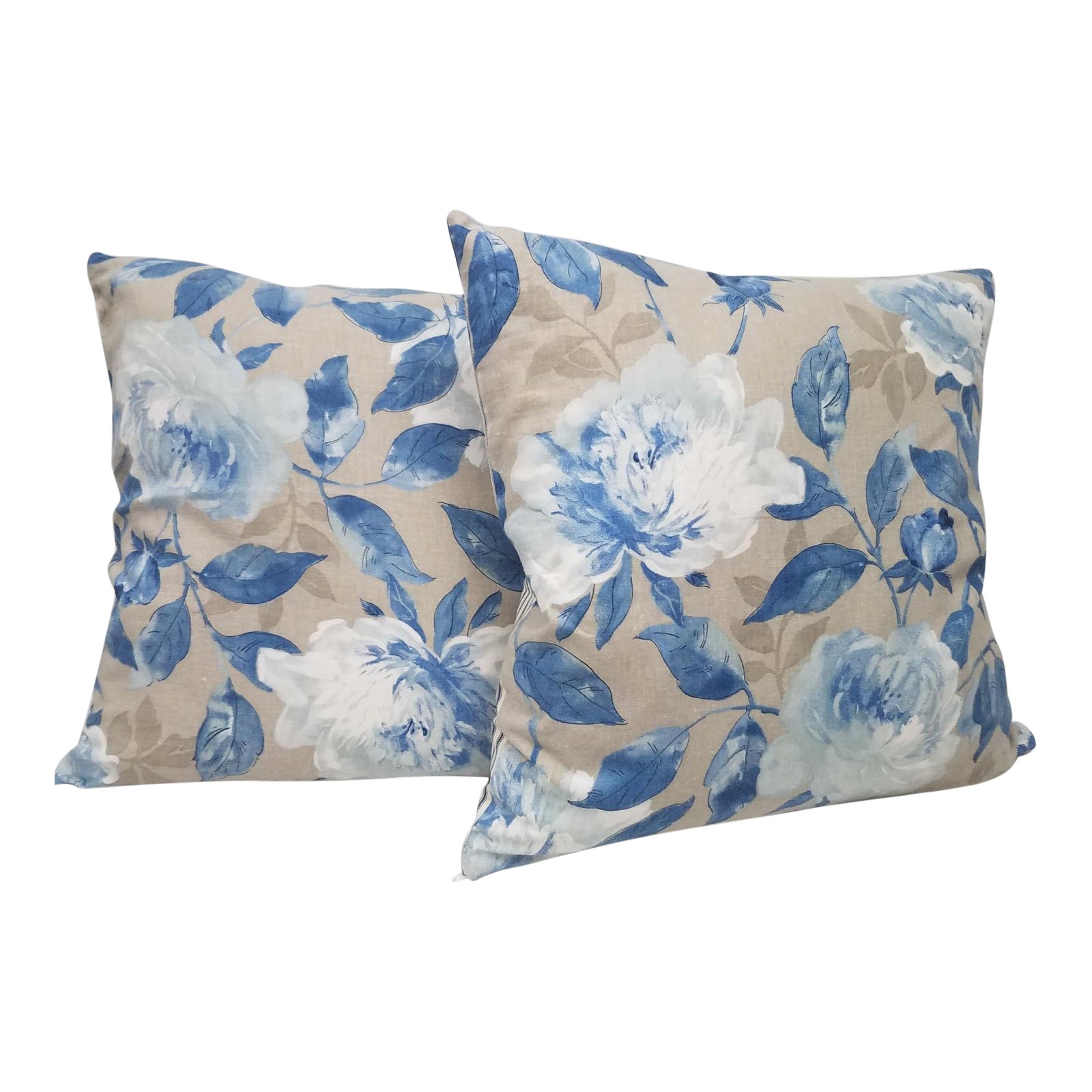Large English Blue And White Floral Pillows A Pair Chairish
