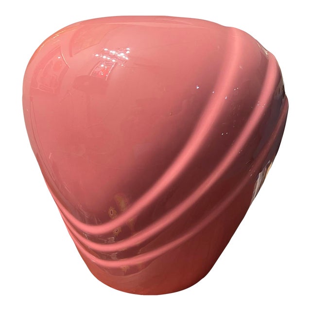 Vintage Postmodern Large Ribed Pink Drapped Ceramic Vase 1980s Art Deco For Sale