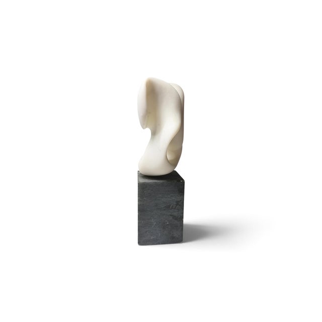 Late 20th Century Signed Alain Prevost Modernist Abstract Carved Stone Sculpture on Black Stone Base For Sale - Image 5 of 7