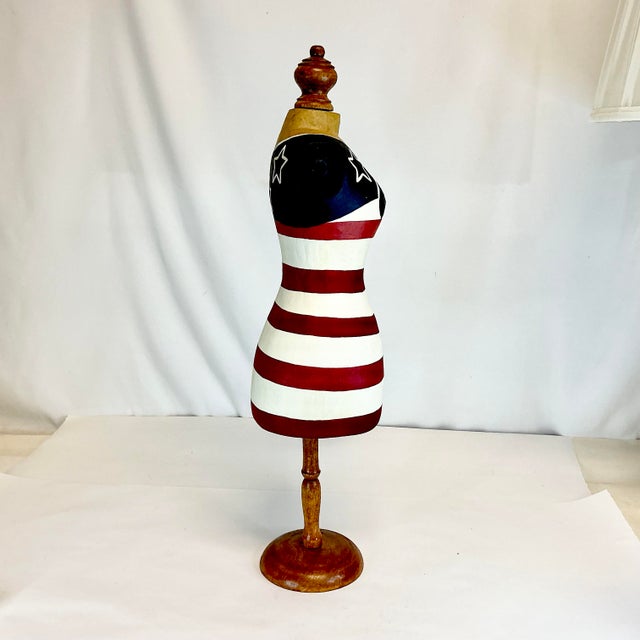 1980s Vintage Americana Patriotic Flag Paper Mache Dress Form Mannequin Centerpiece Holiday Accent - 4th of July For Sale - Image 12 of 14
