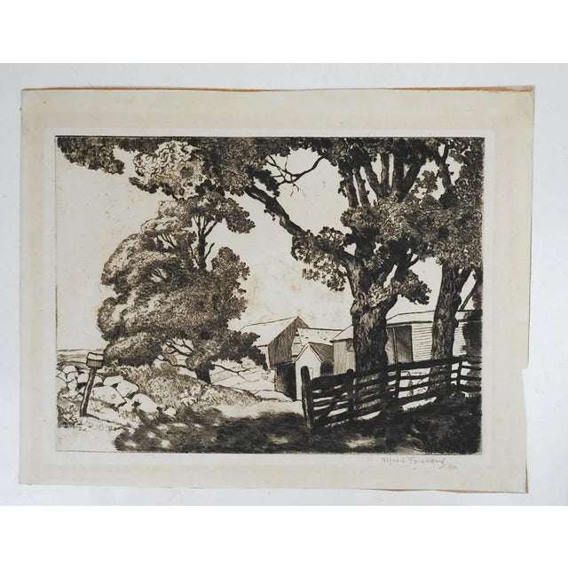 English Vintage Early 20th Century Farm Landscape Etching For Sale - Image 3 of 4