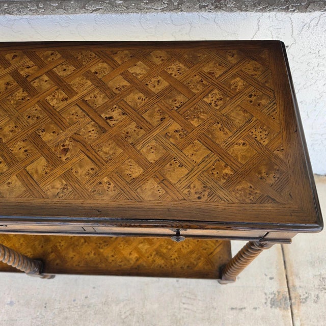 Theodore Alexander Burl Parquetry Console Table With 4 Drawers For Sale - Image 9 of 18