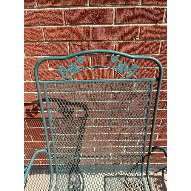 American 1990s Woodard Style Spring Rocker Bounce Chairs with Wrought Iron Side Table, 3 Pieces For Sale - Image 3 of 9