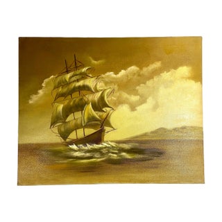 Mid 20th Century Seascape with Clippership Oil Painting For Sale