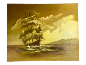 Mid 20th Century Seascape with Clippership Oil Painting