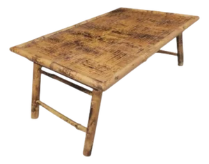 Vintage Burnt Bamboo Foldable Bed Serving Lap Tray Table