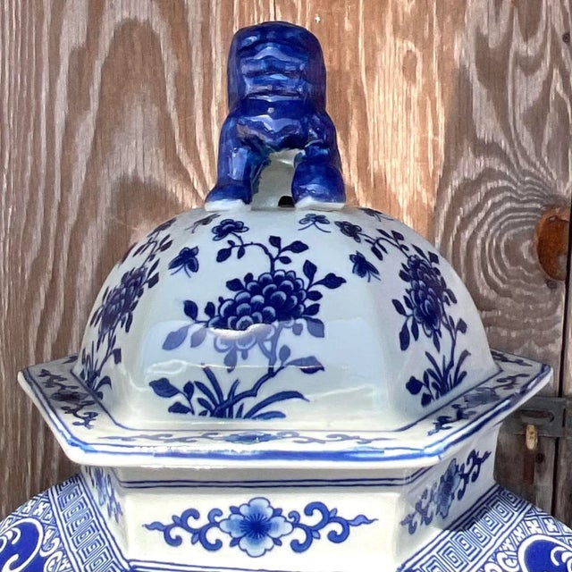Blue Vintage Asian Blue and White Urns - a Pair For Sale - Image 8 of 9