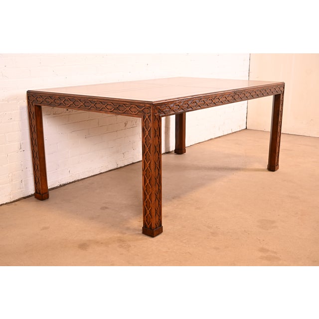 Henredon Mid-Century Modern Hollywood Regency Oak and Burl Wood Extension Dining Table, Newly Refinished For Sale - Image 12 of 15