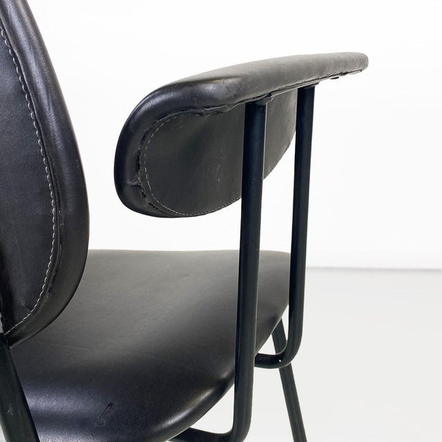 Modern Italian Chair in Metal and Black Leather with Arms, 1960s For Sale - Image 10 of 18