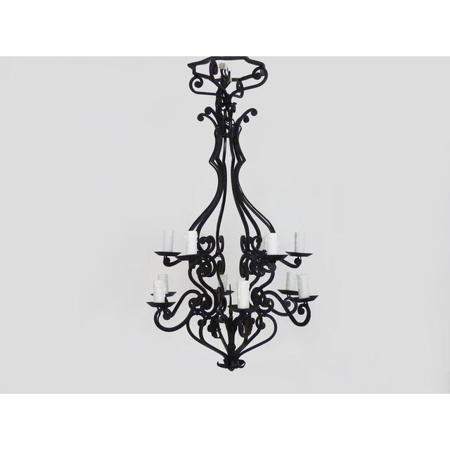 Large Wrought Iron Chandelier with 12 Lights, 1970s For Sale - Image 11 of 11