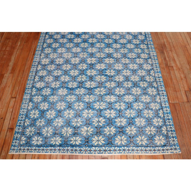 Vivid Blue Vintage Turkish Deco Rug For Sale - Image 4 of 10