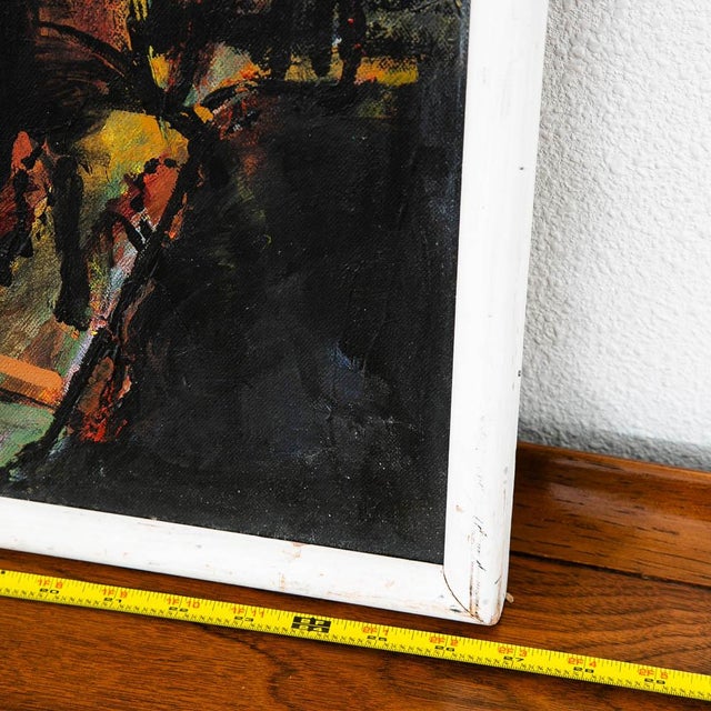 Yellow Mid Century Modern Oil Painting Abstract Expressionism Red Green Black Signed For Sale - Image 8 of 10