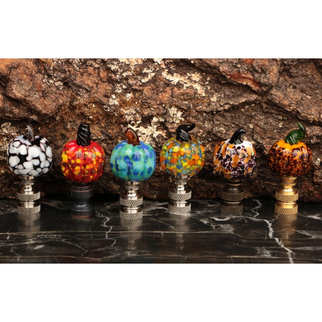 2020s Glass Pumpkin Lamp Finials on Chrome Hardware - a Pair For Sale - Image 5 of 6