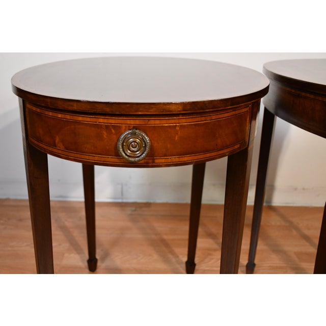 Brown 1910s Pair Antique English Hepplewhite Mahogany Side Tables / End Tables For Sale - Image 8 of 18