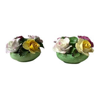 Mid-Century English Staffordshire Floral Candleholders- a Pair For Sale