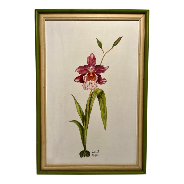 1970's Janet Royce Pansy Orchid Oil on Board Painting For Sale