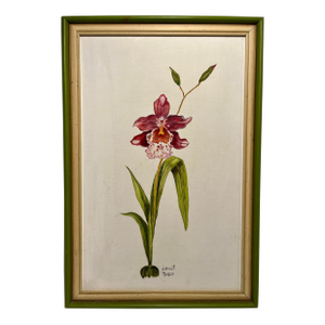 1970's Janet Royce Pansy Orchid Oil on Board Painting