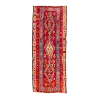 Mid-20th Century Turkish Kilim Red Handmade Tribal Wool Runner For Sale