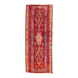 Mid-20th Century Turkish Kilim Red Handmade Tribal Wool Runner