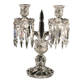 Baccarat France Crystal Bambous Tors 2-Light Candelabra Lustre, Signed For Sale