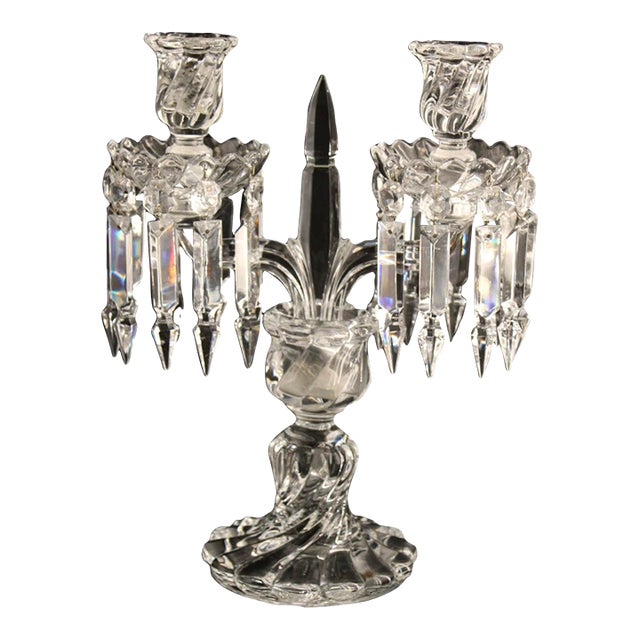 Baccarat France Crystal Bambous Tors 2-Light Candelabra Lustre, Signed For Sale