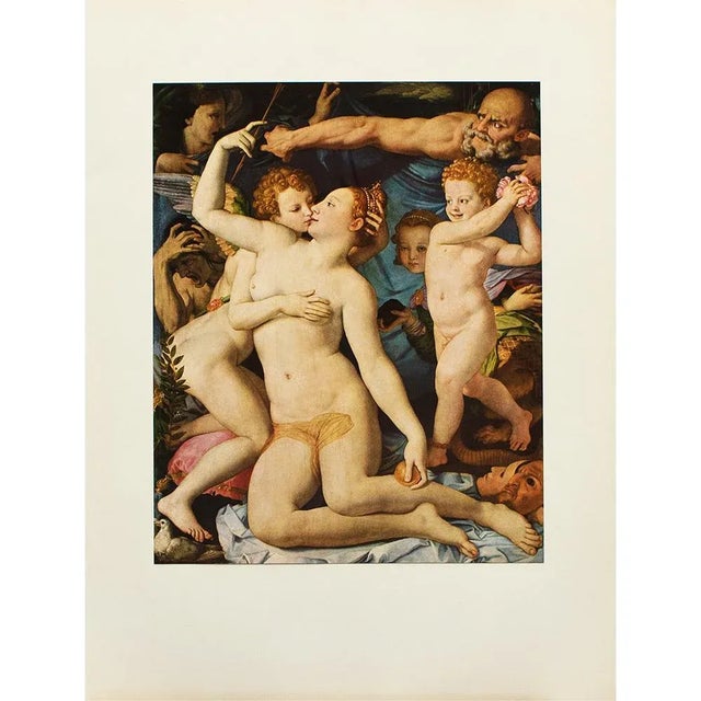 An excellent vintage full-color reproduction print after painting "Venus, Cupid, Folly and Time" by Bronzino. Comes from a...