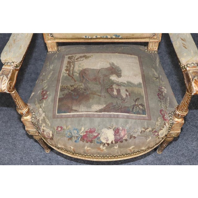 Gold Pair 19th Century French Louis XVI Giltwood Aubusson Armchairs For Sale - Image 8 of 14